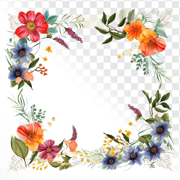 PSD frame of wild flowers on a transparency background