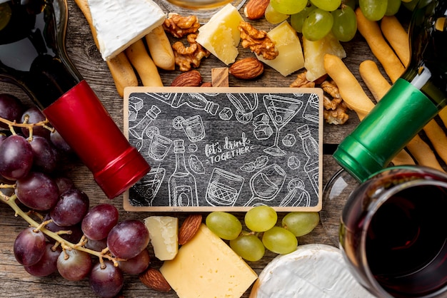 PSD frame of wine and chalkboard