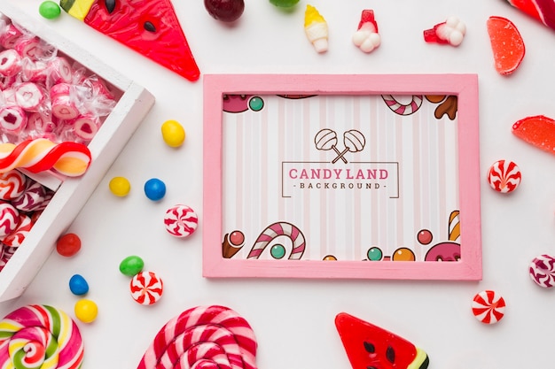 frame with candy collection
