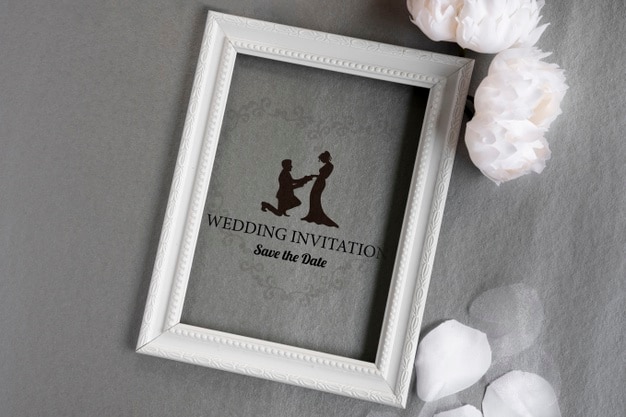 frame with cute wedding invitation