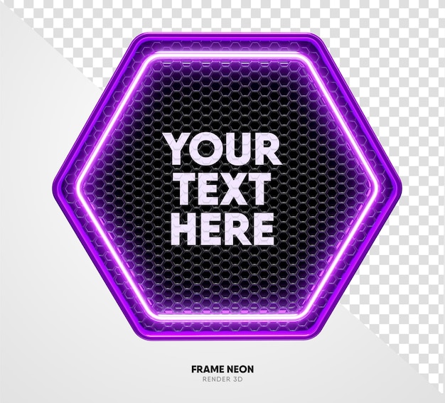 PSD frame with grid and neon texture in realistic 3d render with transparent background