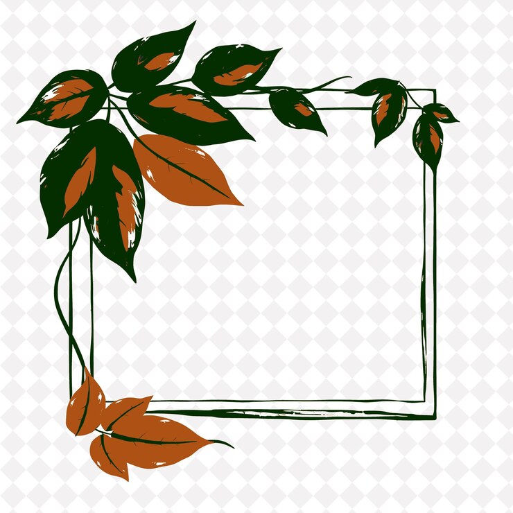 PSD frame with painted leaf art leaves and acrylic png inspired natural frame designs