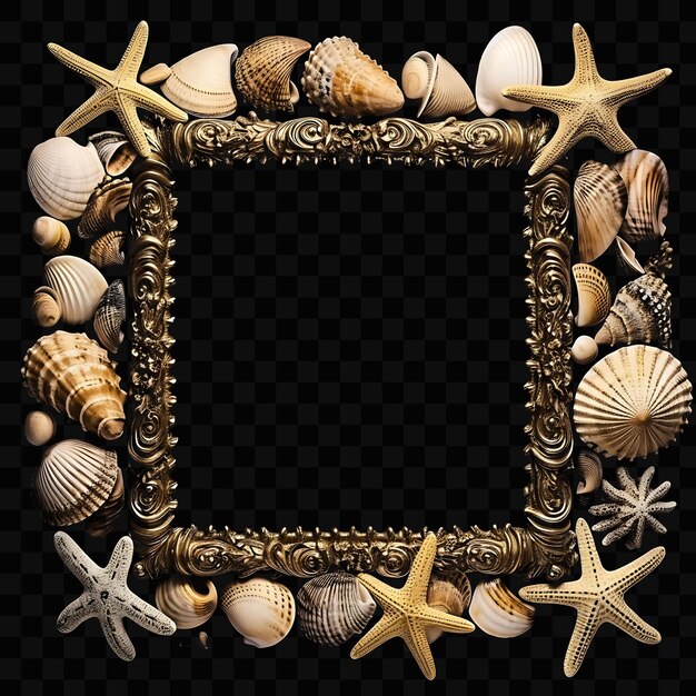 PSD a frame with shells and starfish and a frame with the words sea shells