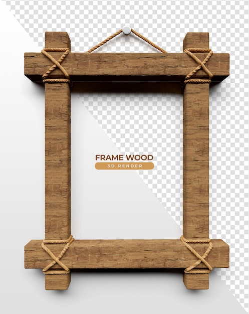 PSD frame with wood and rope in 3d realistic render