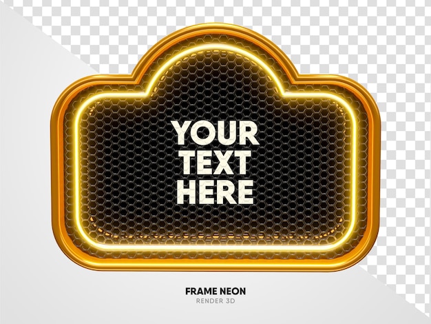 Frame yellow with grid and neon texture in realistic 3d render with transparent background