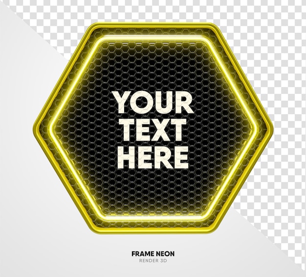 PSD frame yellow with grid and neon texture in realistic 3d render with transparent background