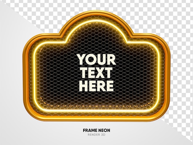 PSD frame yellow with grid and neon texture in realistic 3d render with transparent background
