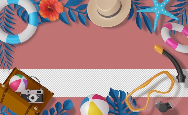 PSD frame zomeraccessoire, zomerseizoen, 3d-rendering