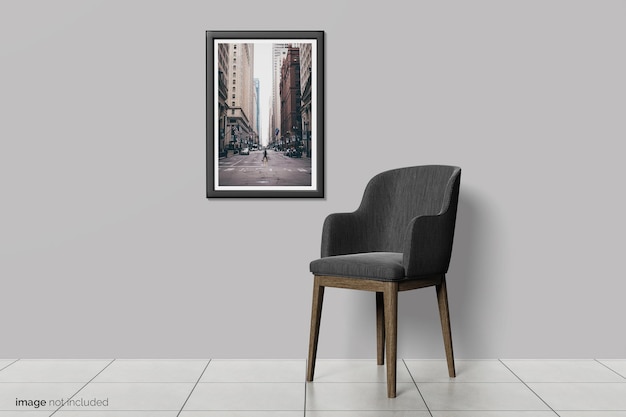 A framed picture of a city street with a building on the left side.