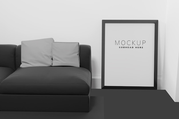 A framed picture on the floor of a room that says mockup.