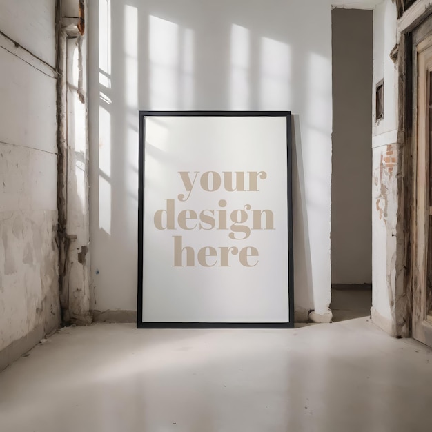 Framed poster mockup interior render illustration contemporary artwork showcase