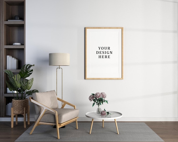 Framemodel met fauteuil in interieur
