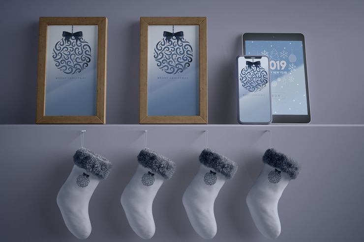 PSD frames collection and socks on shelf