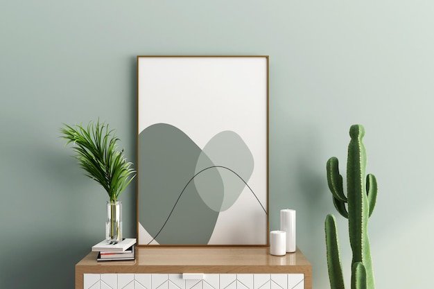 frames en cactusplant mockup-ontwerp in 3D-rendering