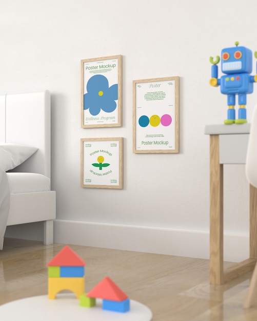 PSD frames mockup in kids room