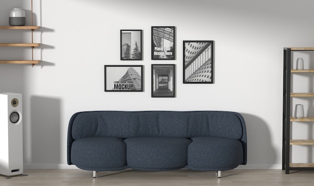 PSD frames mockup in living room