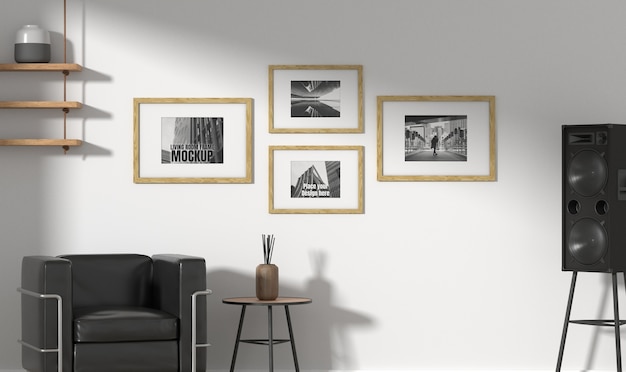 PSD frames mockup in living room