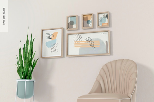 frames with stylish chair mockup perspective