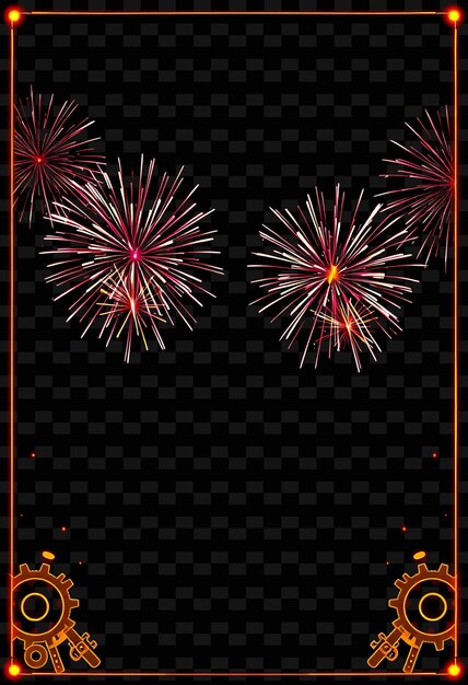 framethunderous firecrackers explode in sequence neon gears turn along the frame glowing with mec