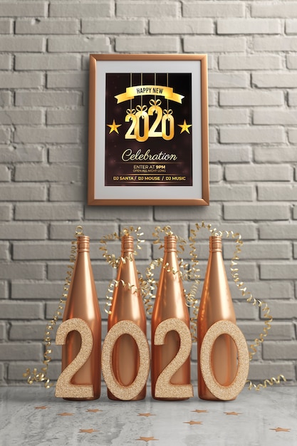 framw hanged on wall above golden bottles