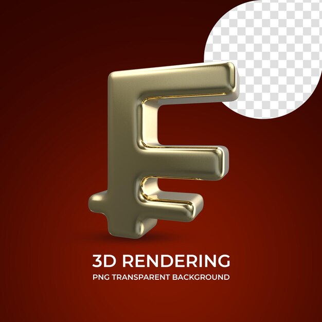 Simbolo di valuta franco 3d rendering isolato sfondo trasparente