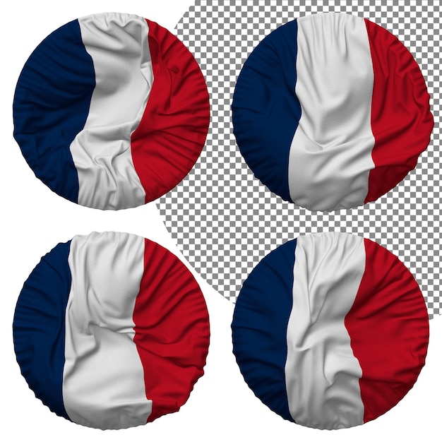 PSD france flag round shape isolated different waving style bump texture 3d rendering