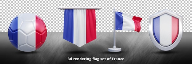 フランス国旗セット イラストまたは 3 d のリアルなフランス国旗セット アイコンを振って