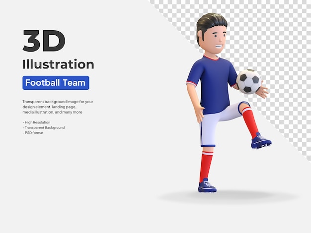 France national football player man juggling ball 3d render illustration