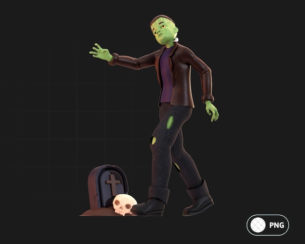 Frankenstein with tombstones 3D Illustration