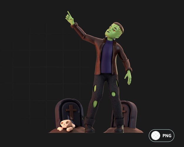 Frankenstein with tombstones 3D Illustration