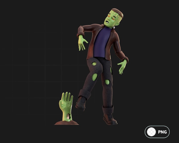 PSD frankenstein e zombie mano illustrazione 3d