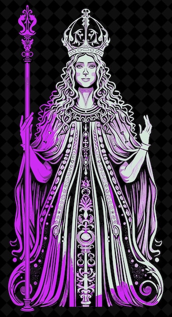 PSD frankish queen woman portrait wearing a crown and long robe vivid color design png collections