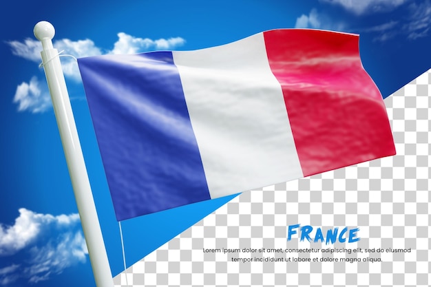 Frankrijk realistische vlag 3d render geïsoleerd of 3d frankrijk zwaaiende vlag illustratie