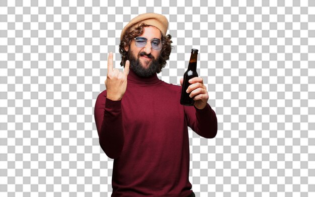 PSD franse kunstenaar met een baret die een bier houdt