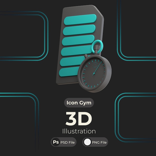 PSD timer di allenamento gratuito per illustrazione di rendering 3d