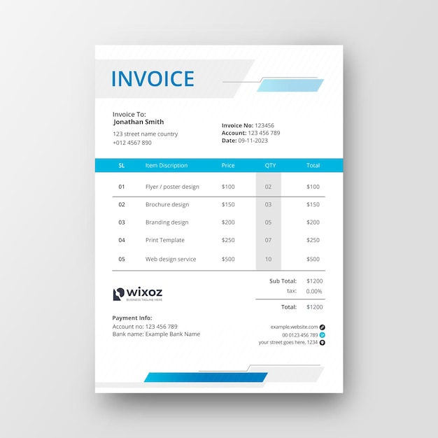 Free creative blue and green invoice template design