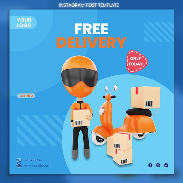 PSD free delivery 3d render for instagram post