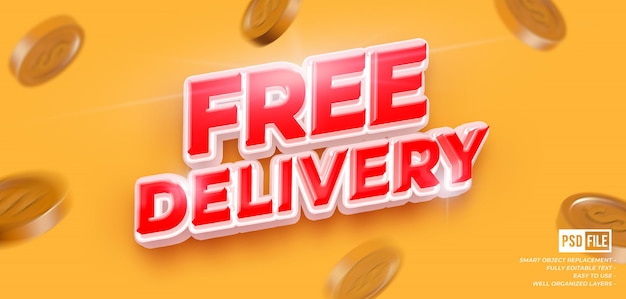 PSD free delivery with glossy 3d style editable text effect