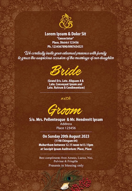 PSD free elegant minimal indian culture brown wedding invitation card template