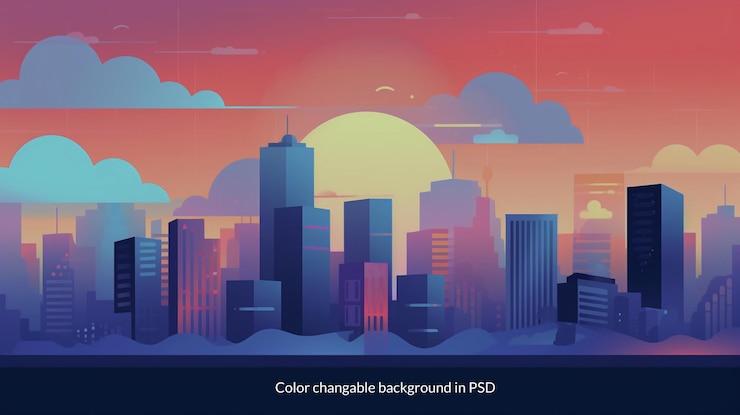 PSD free flat color abstract city hd background in psd