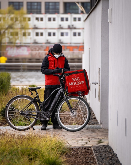 PSD free food delivery man mockup