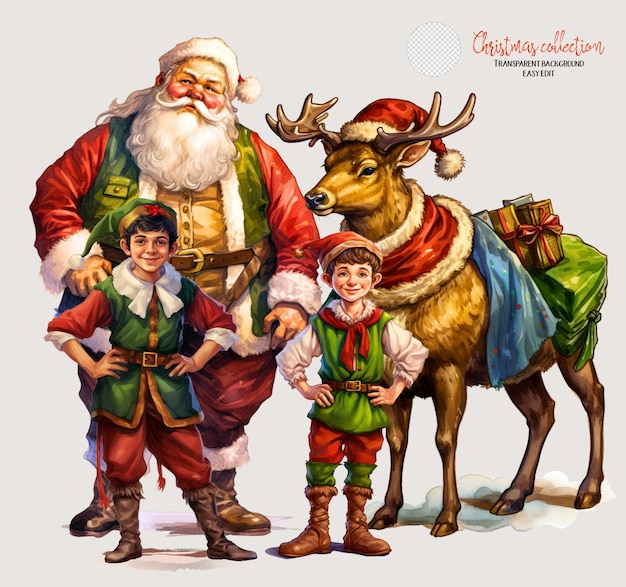 PSD free hand drawn christmas background santa's friends