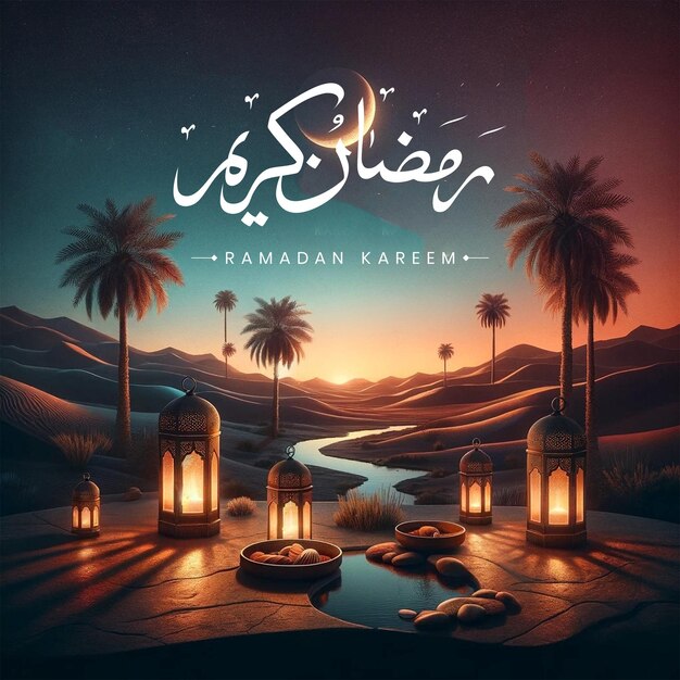 Vettore di lusso gratuito saluto realistico ramadan kareem mubarak arabo ramazan banner post calligrafia