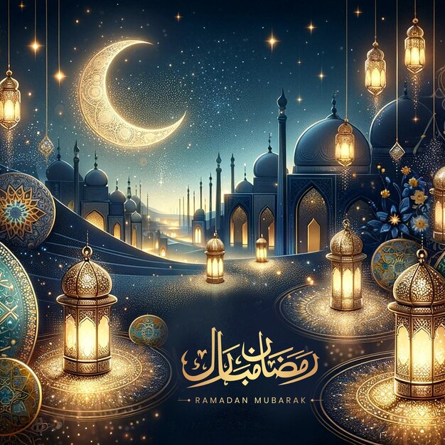 PSD vettore di lusso gratuito saluto realistico ramadan kareem mubarak arabo ramazan banner post calligrafia