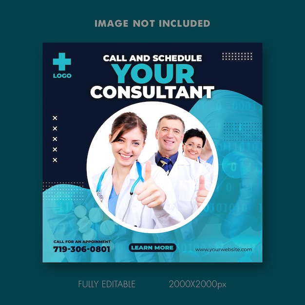 Free Medical healthcare banner or square flyer with doctor theme for social media post template