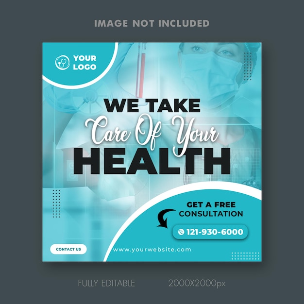 Free medical healthcare banner or square flyer with doctor theme for social media post template