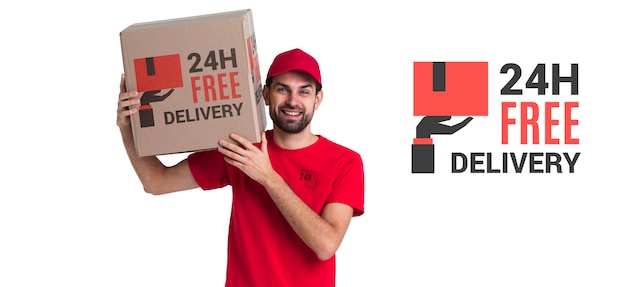 Free non-stop delivery and man in red uniform