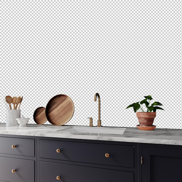 PSD free png wallpaper mockup in kitchen interior isolated on transparent background