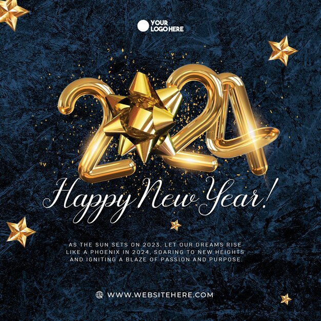 Free psd 2024 happy new year instagram and best wishes design template