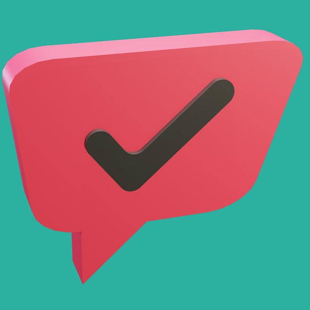 free psd 3d render file bubble chat with red color box shape and checklist mark